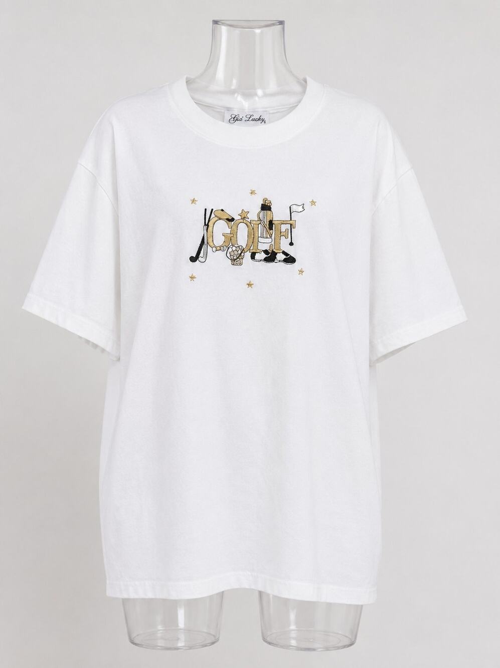 Get Lucky Embroidered Gold Silver Black "GOLF" T Shirt Mens Size L White